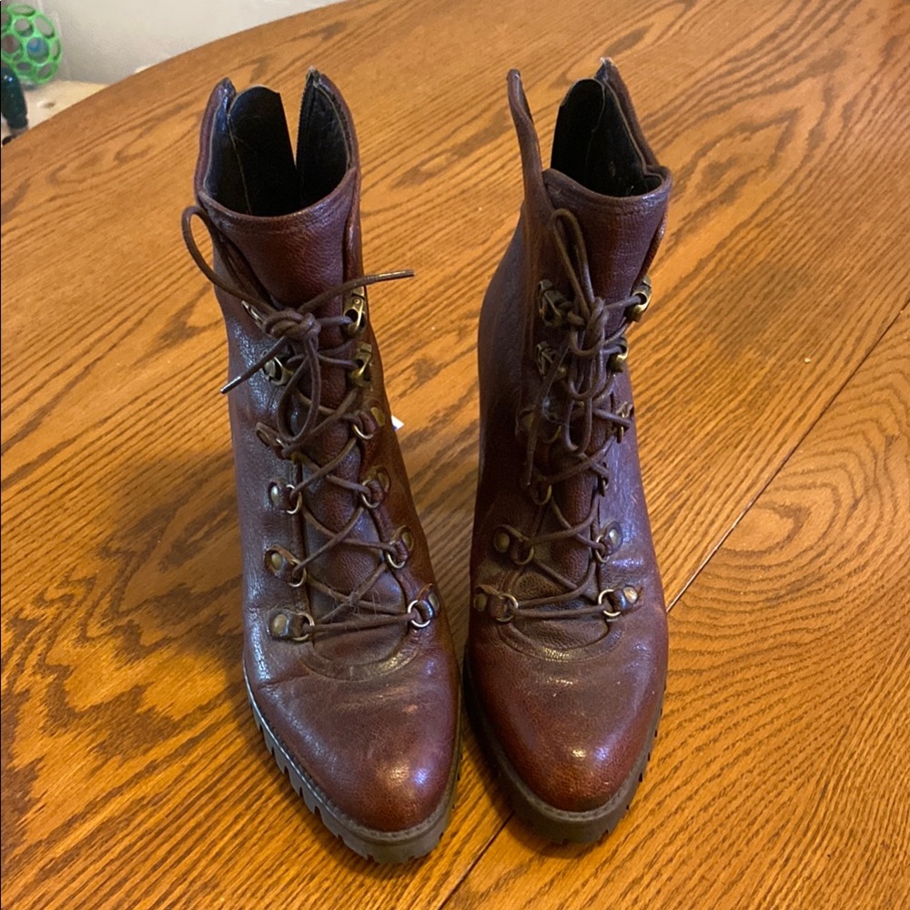 Stuart Weitzman Brown Lace-Up Leather Boots